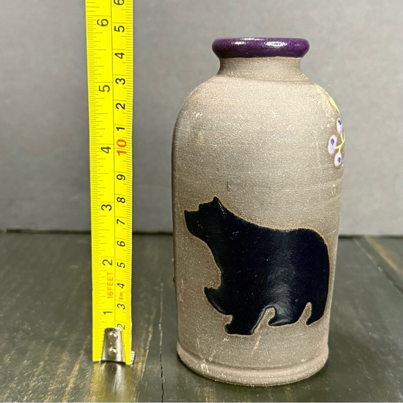 Boot Hill Pottery Black Bear Berries Deep Purple Vase Painted Stoneware 5.75” - Picture 9 of 11
